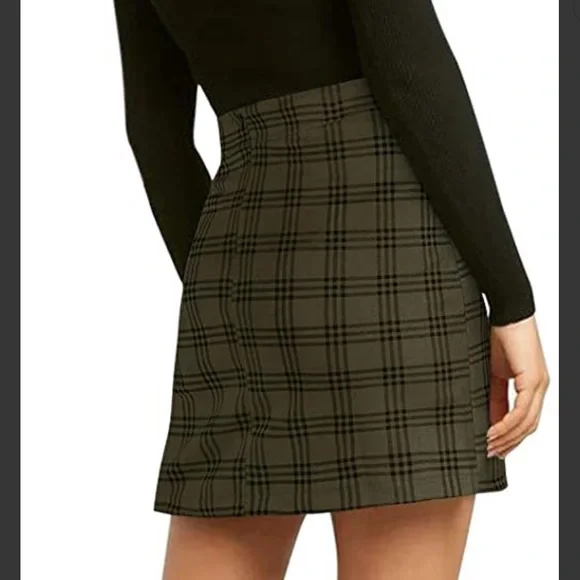 Women’s High Waisted Fashion Faux Suede Plaid Skirt - Picture 3 of 7